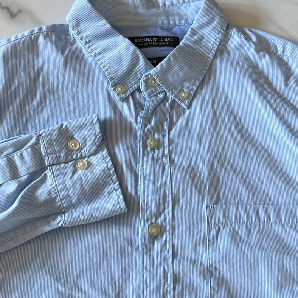 Banana Republic 078 Wash Grant Fit Blue Button Down Shirt Mens M